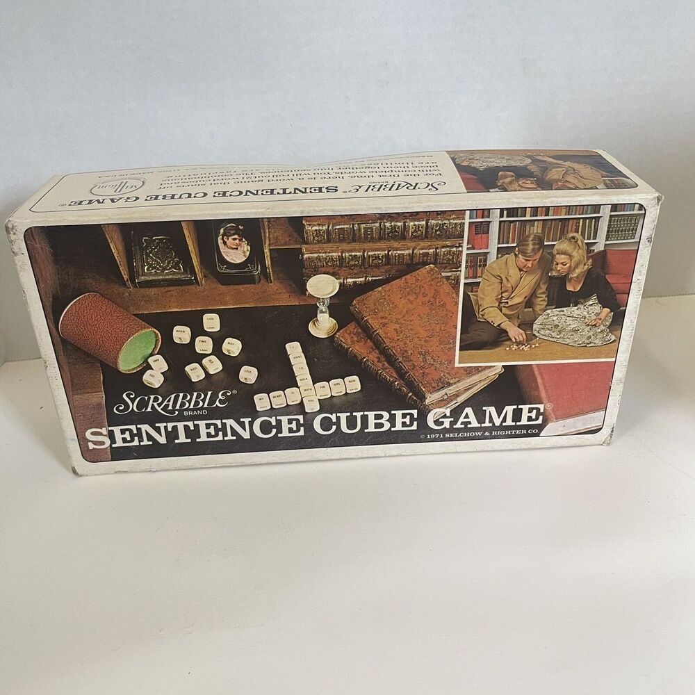 Vintage Scrabble Sentence Cube Game 1971 Wood Dice S & R Games USA Word Game
